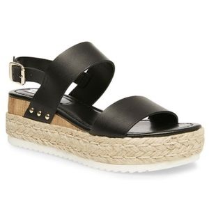 Steve Madden Cici Black Leather Espadrilles